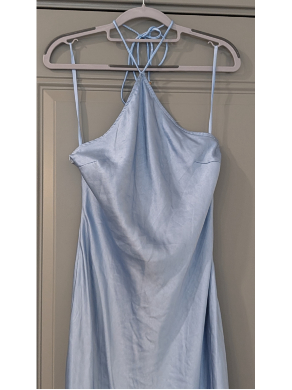Selfie Leslie Sky Blue Satin Cowl Neck Maxi Dress Size M AU 10 - Picture 2 of 6